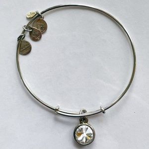 Alex and Ani April Birthstone Clear Crystal Charm Silver Bangle Bracelet